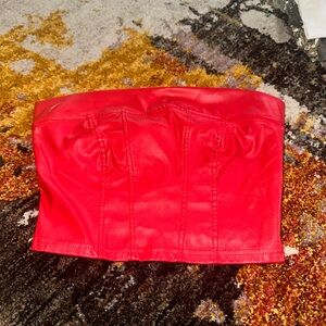 Red Faux Leather Bustier Top